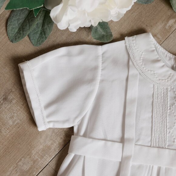 Vintage White Belted Creeper Romper Feltman Brothers Newborn Special Collar - Picture 3 of 5